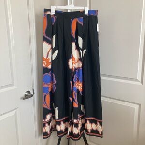 Truth Black and Orange Floral Wide Leg Pants Back Gartered Waistband
